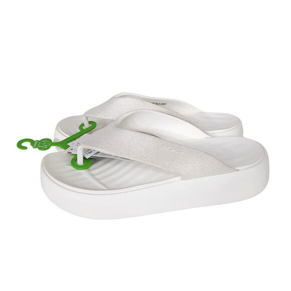 Crocs Getaway Platform Flip Flops White Glitter Thong Sandals Womens 8 Resort - Picture 4 of 10